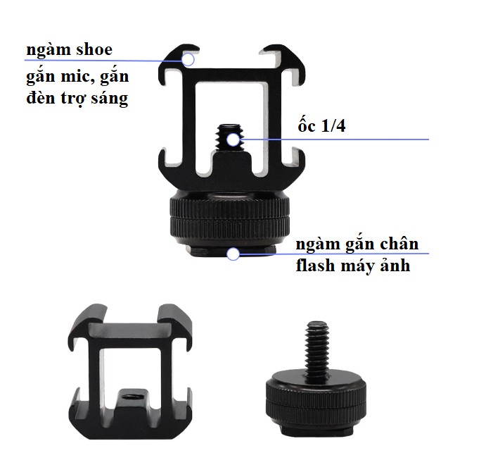 Ngàm gắn 3 chân mở rộng cho máy ảnh, đèn flash, micro và monitor