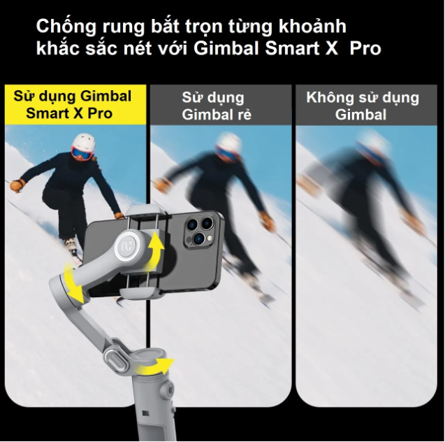 Gimbal Smart X Pro Tay cầm chống rung, Gymbal hỗ trợ quay phim, chụp ảnh chuyên nghiệp