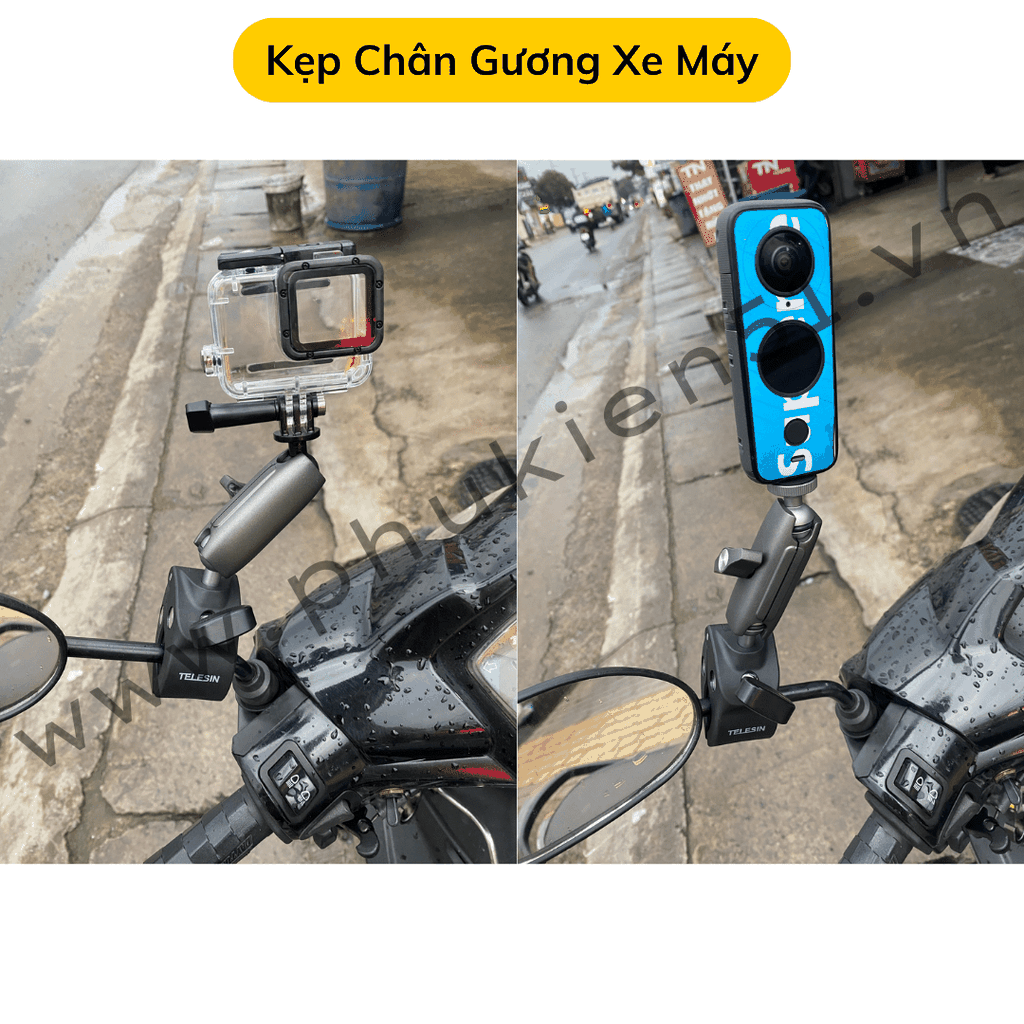 Kẹp kim loại Telesin 360 độ đa năng gắn ghi đông xe đạp xe máy gắn Actioncam, Gopro, Insta360 vít 1 4