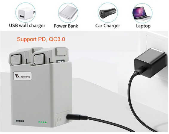 Hub sạc YX 2 khe pin DJI Mini 3 / Mini 3 pro/ Mini 4 Pro tối đa 35W 65W 2 chiều
