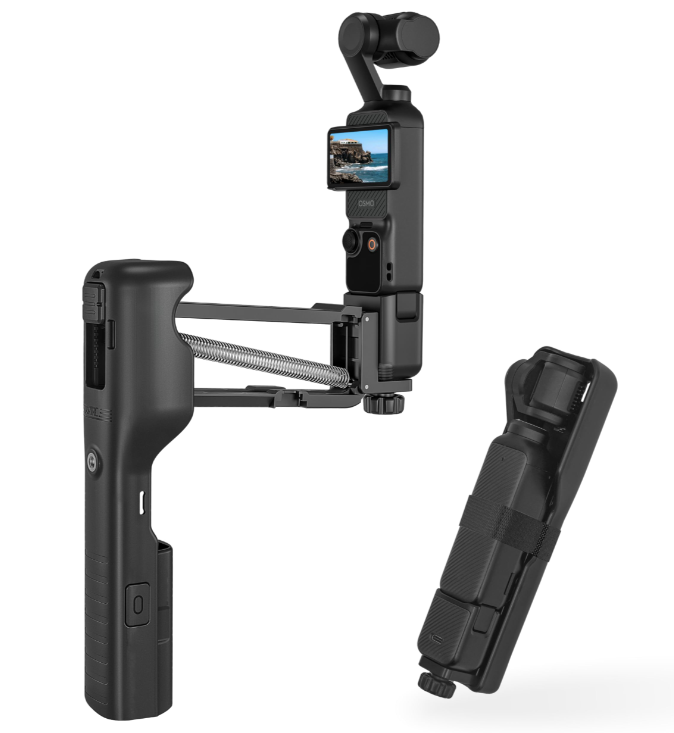 Tay cầm hấp thụ lực Osmo Pocket 3 giúp ổn định hình ảnh kiêm khung bảo vệ