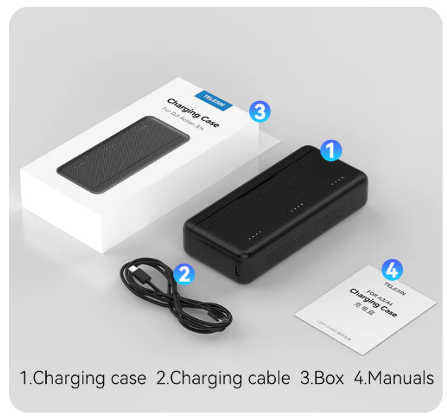 Hộp Sạc TELESIN cho Action 5 Pro 4 3 có đèn báo dung lượng 3 khe sạc tiện lợi sạc nhanh