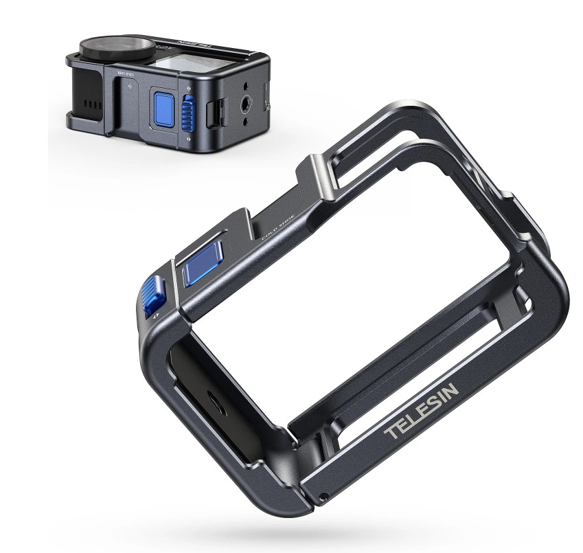 Khung nhôm Telesin  Action 5 Pro 4 3 bảo vệ Camera toàn diện có ngàm Cold Shoe gắn mic đèn