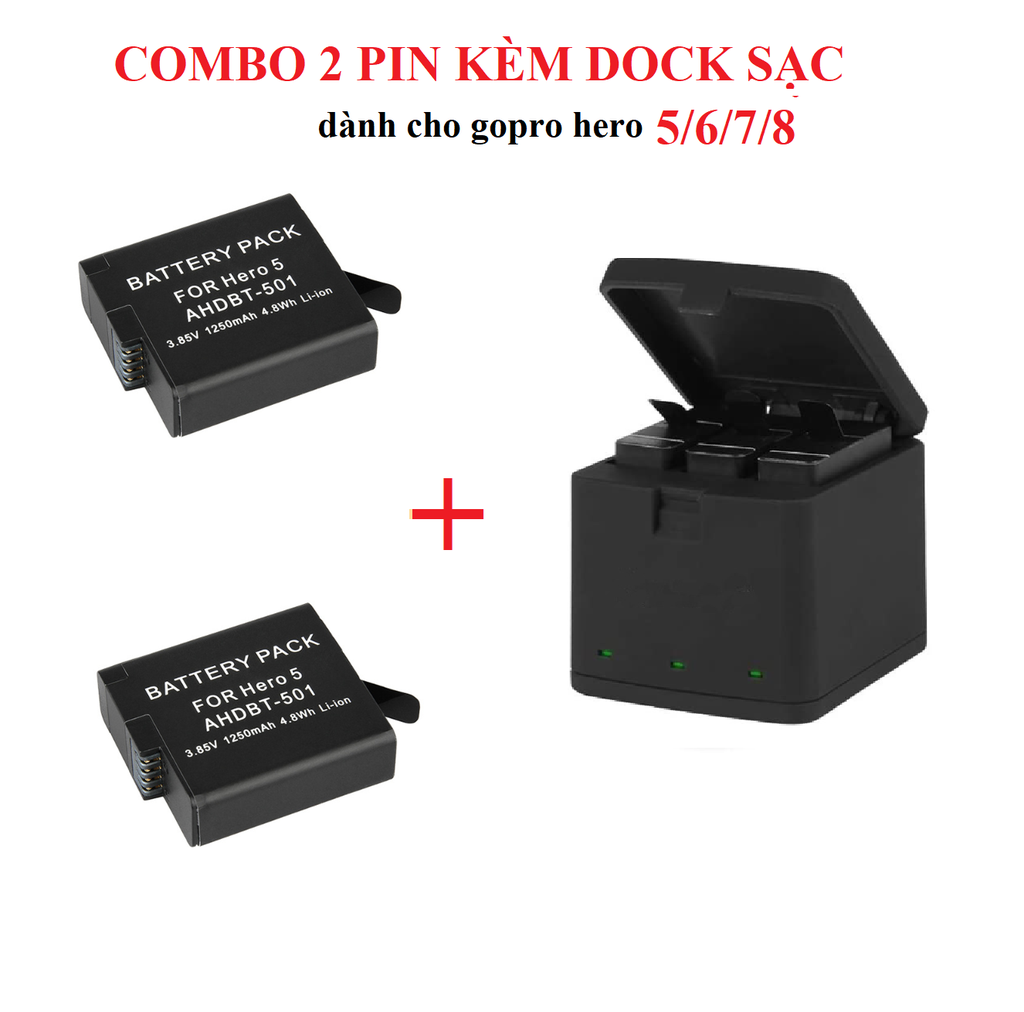 PIN VÀ DOCK SẠC CHO GOPRO HERO 5/6/7/8 LI-ION 1250MAH AHDBT-501