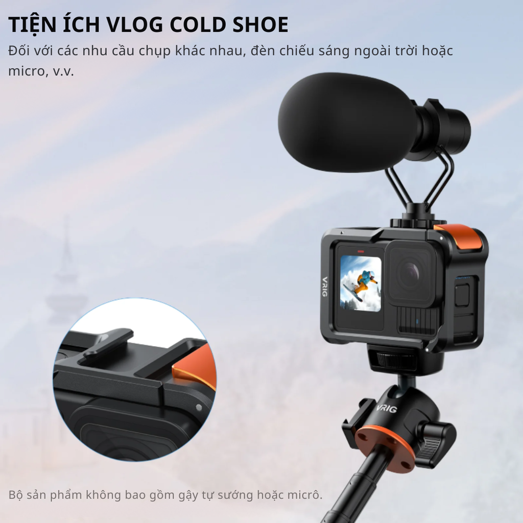 Khung Vrig GA-02 Gopro 13 12 11 10 9 Black hợp kim nhôm chắc chắn hỗ trợ quay ngang dọc