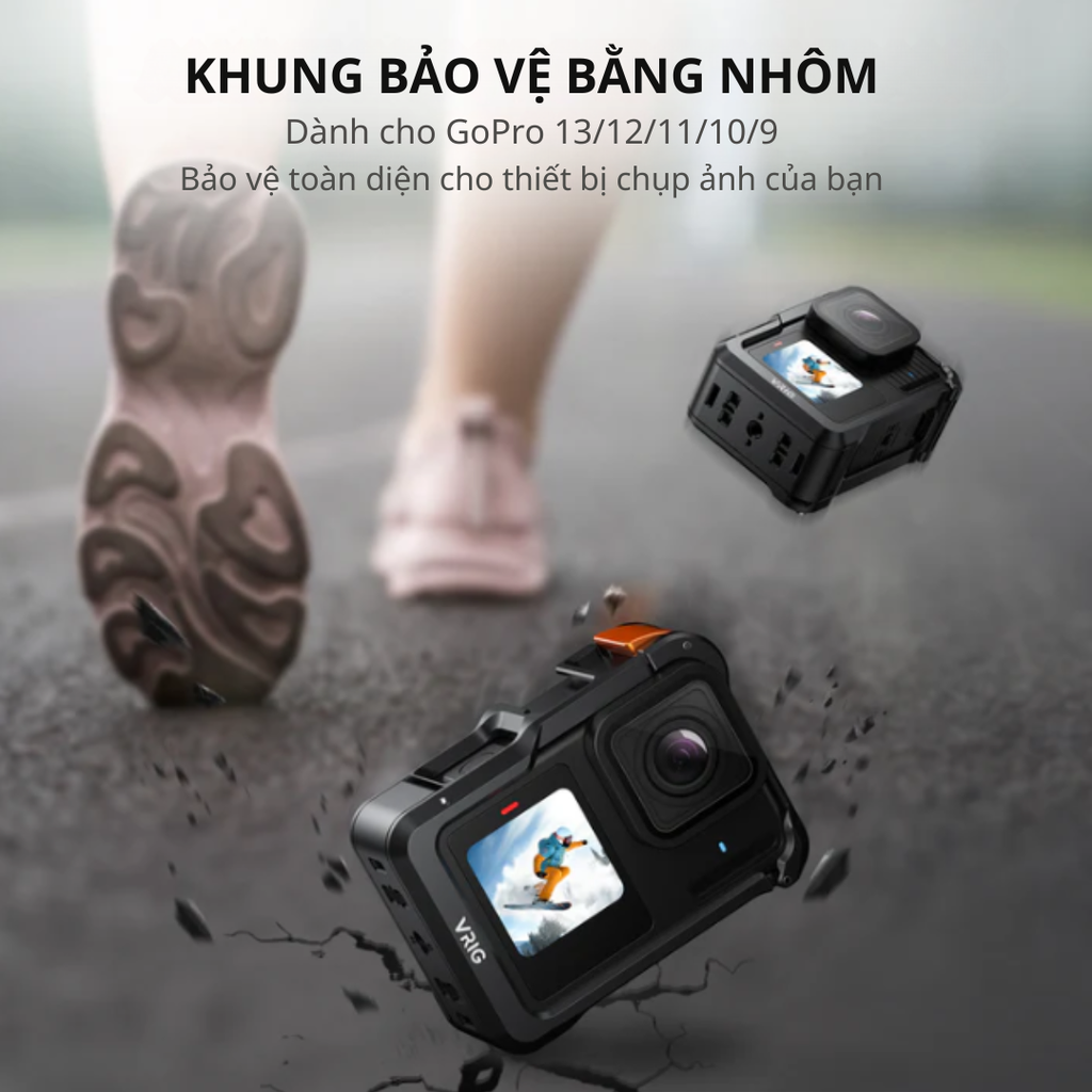 Khung Vrig GA-02 Gopro 13 12 11 10 9 Black hợp kim nhôm chắc chắn hỗ trợ quay ngang dọc