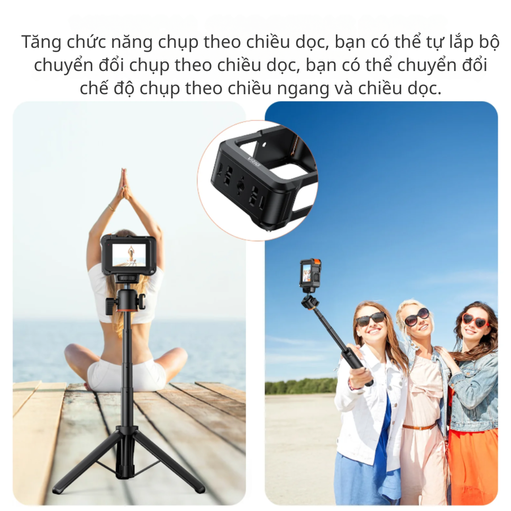 Khung Vrig GA-02 Gopro 13 12 11 10 9 Black hợp kim nhôm chắc chắn hỗ trợ quay ngang dọc
