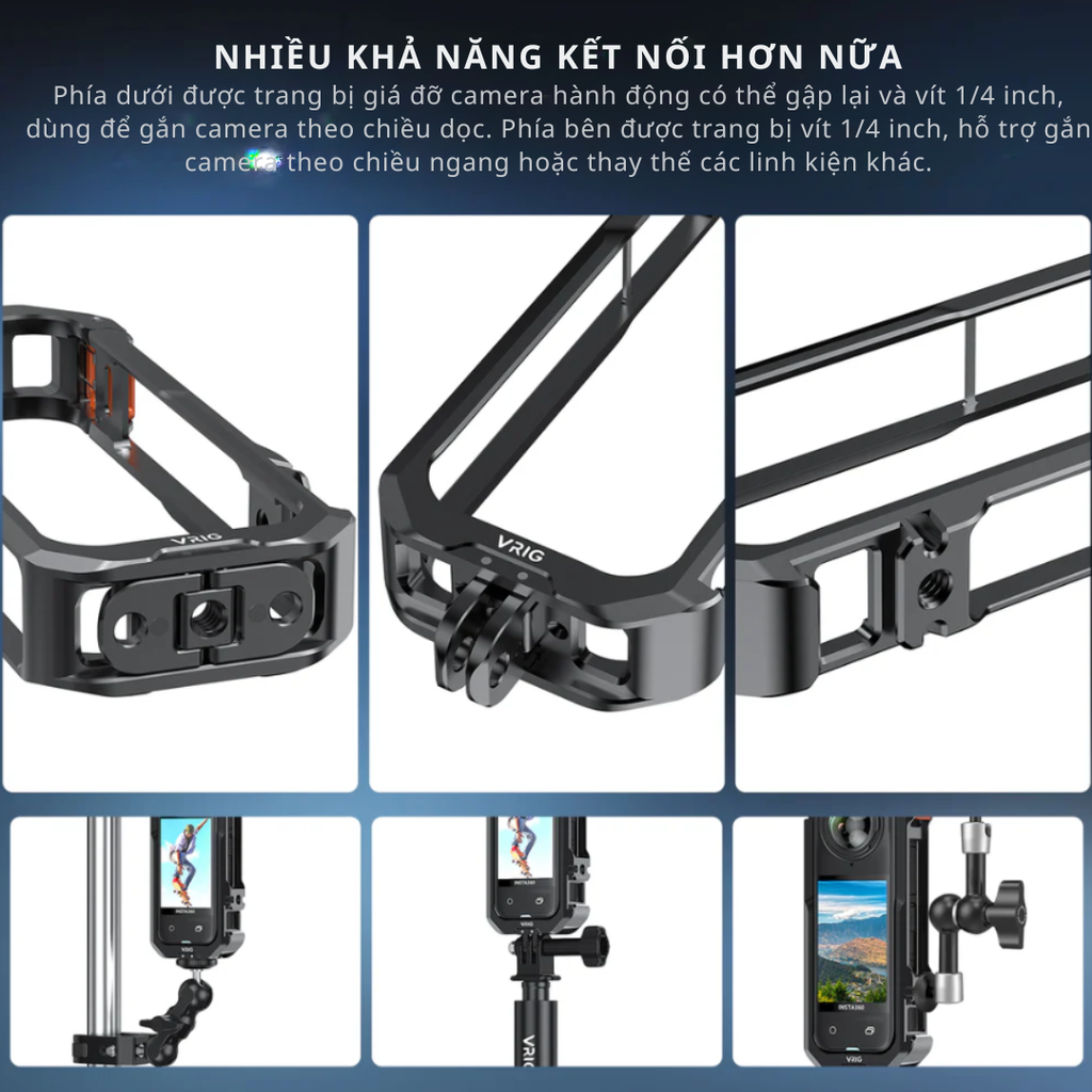 Khung Nhôm Vrig GA 01 Insta360 X4 bảo vệ toàn diện máy ống kính camera