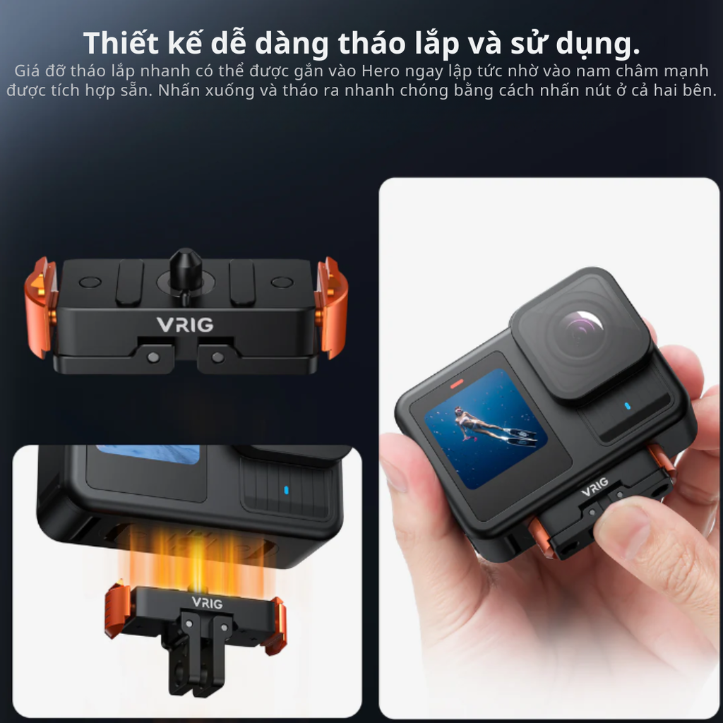 Đế Vrig Ac 28 thao tác nhanh Gopro 13 Black nam châm chắc chắn