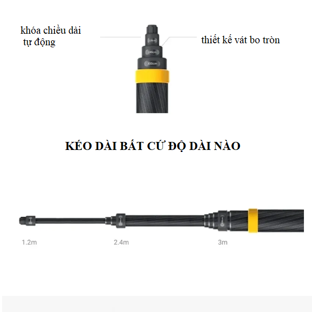 GẬY INSTA360 CARBON FIBER 3 MÉT -  Insta360 3m 9.8ft Extended Edition Selfie Stick