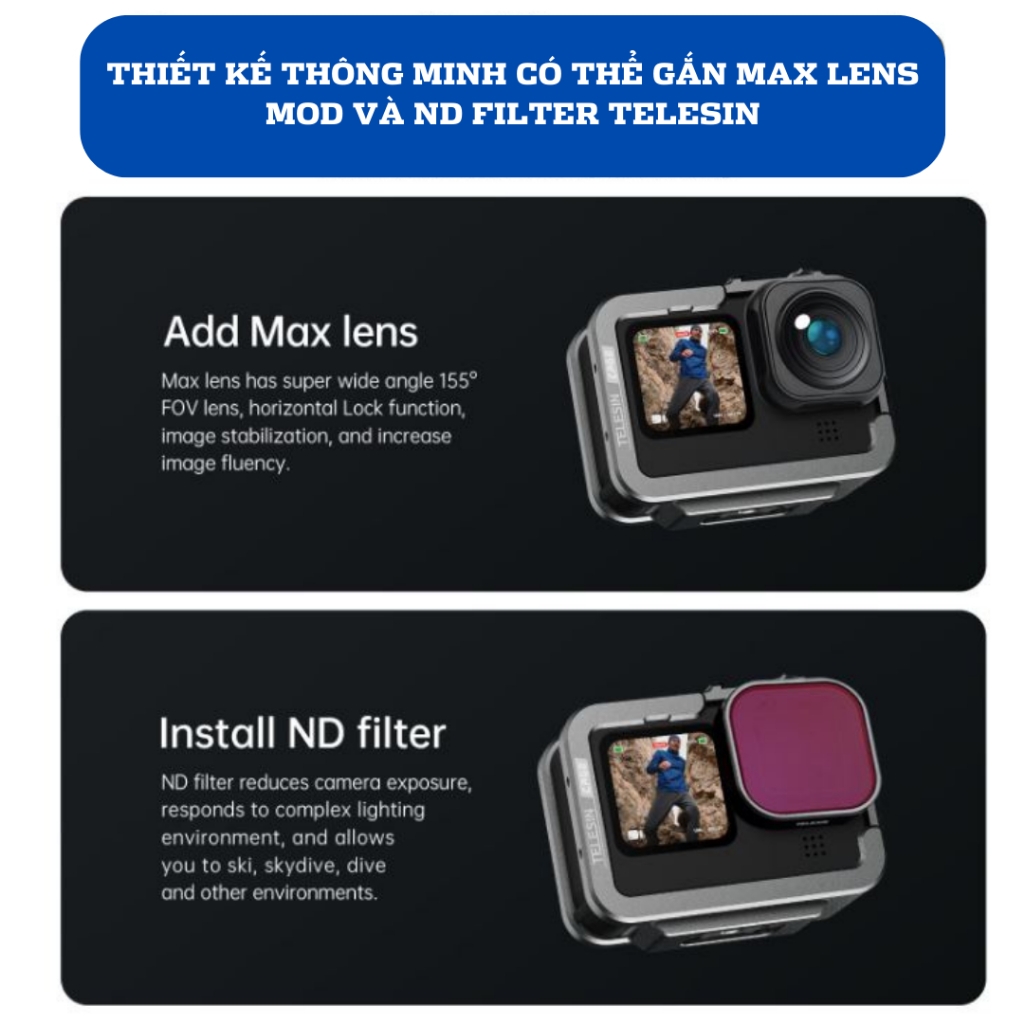 Khung hợp kim nhôm TELESIN bảo vệ GoPro Hero13  12 11 10 9 Black