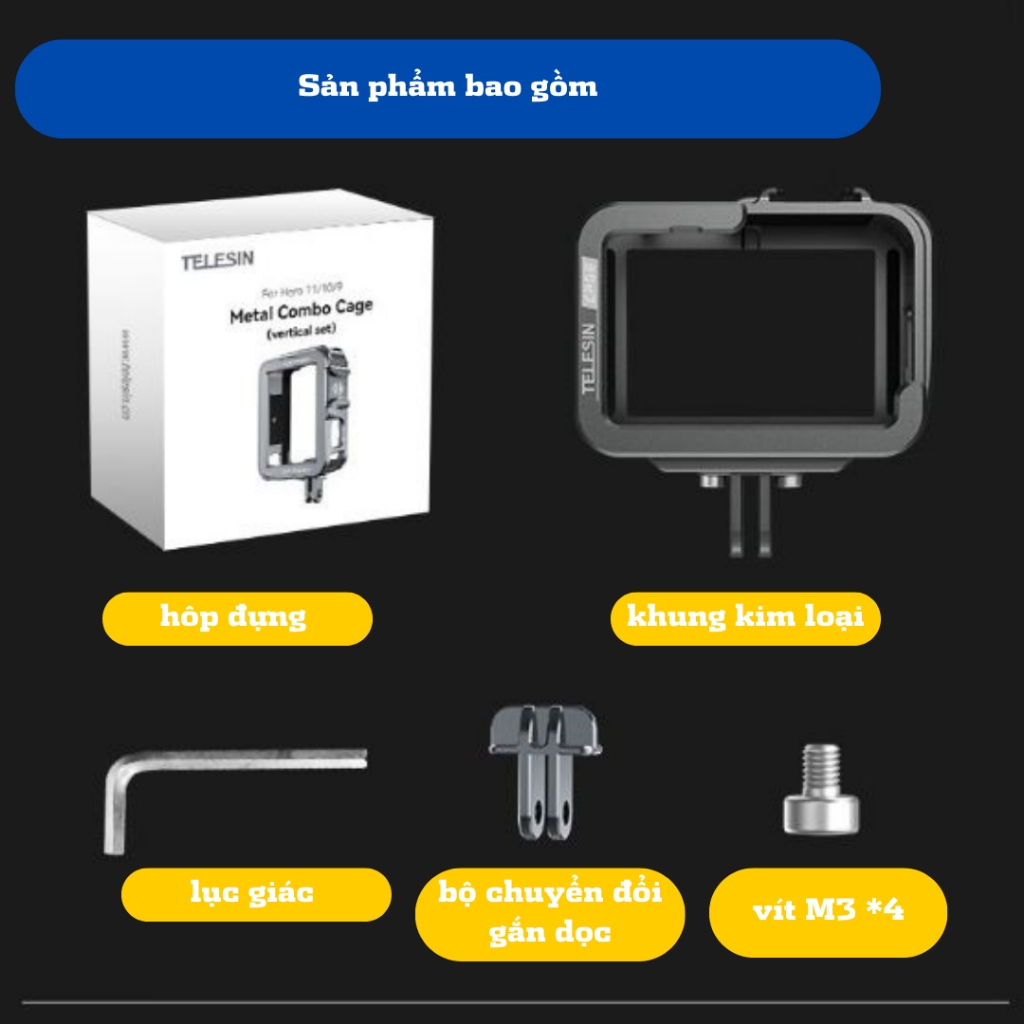 Khung hợp kim nhôm TELESIN bảo vệ GoPro Hero13  12 11 10 9 Black