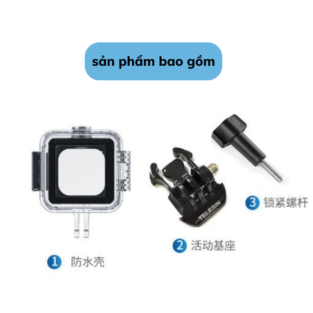 Case chống nước TELESIN cho DJI Action 2 , chống nước 40m, chống bụi, hạn chế va đập