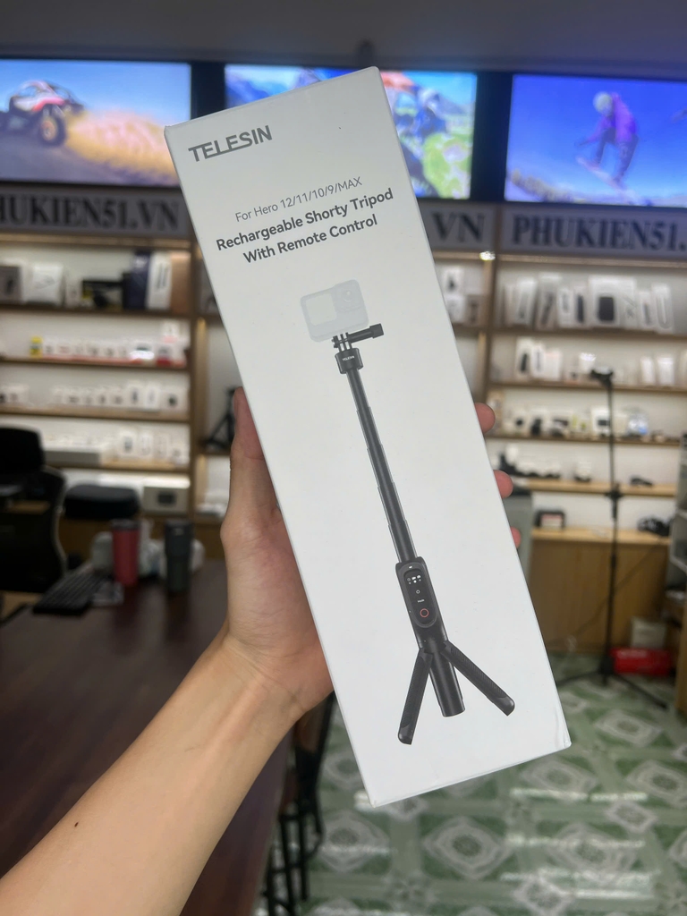 Gậy sạc kiêm Tripod Điều khiển Bluetooth Gopro 13 12 11 10 9 Black kéo dài 45cm bluetooth xa 10m