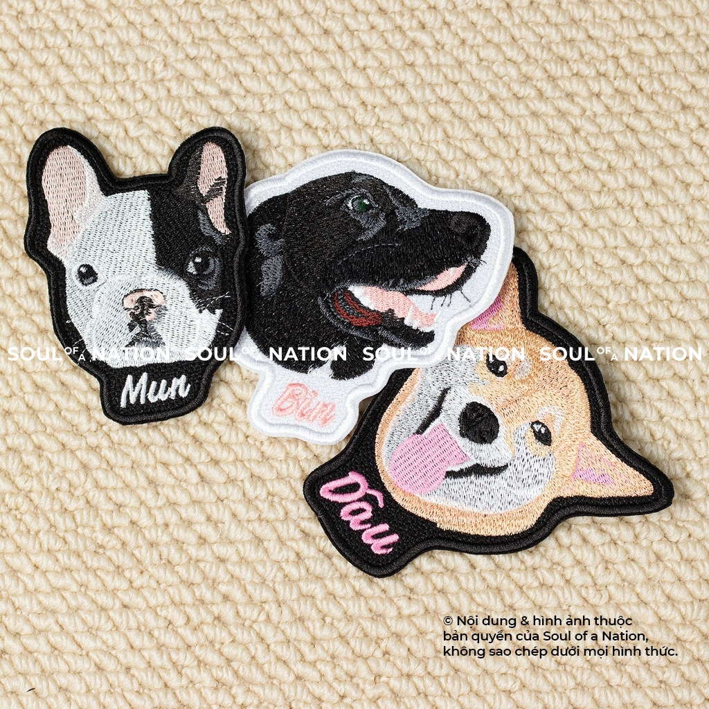 Patch thêu hình ôm viền chân dung thú cưng 