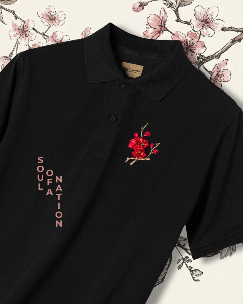 Áo Polo Thêu Ruy Băng Thủ Công - Đào Hoa Cát Tường