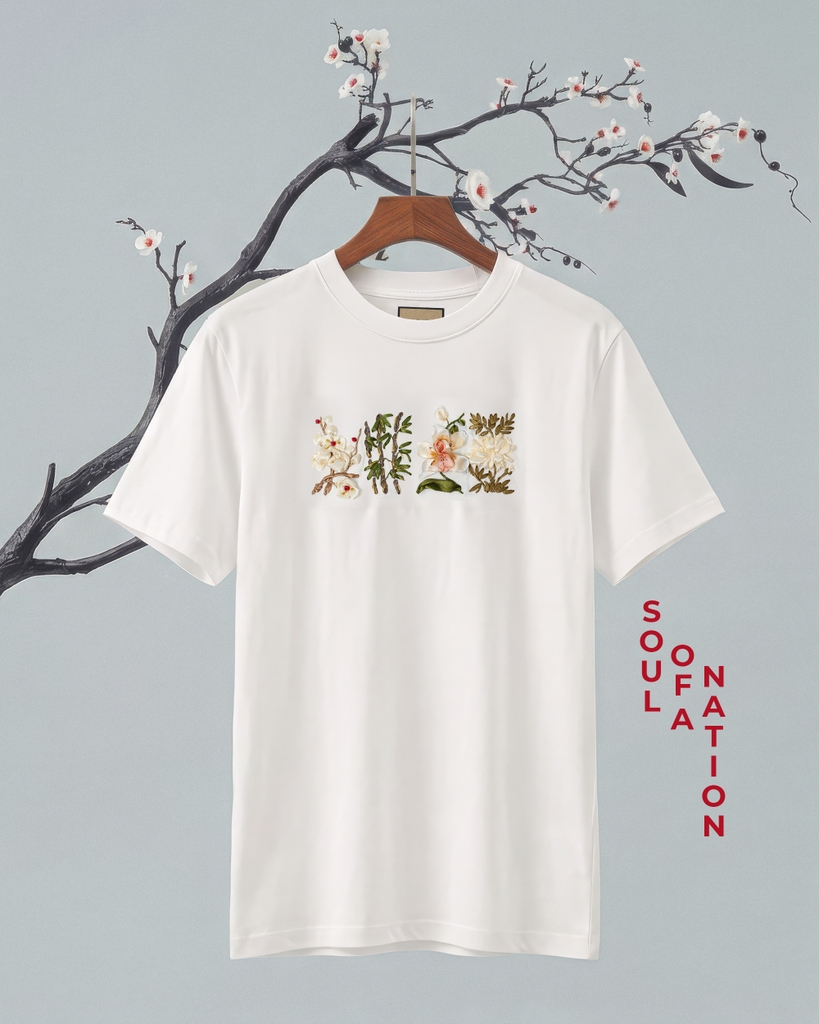 Áo Thun Thêu Ruy Băng Thủ Công - Mai Lan Cúc Trúc (Tứ Quý)