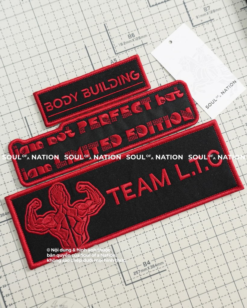 Patch thêu hình chữ nhật BODY BUILDING theo yêu cầu