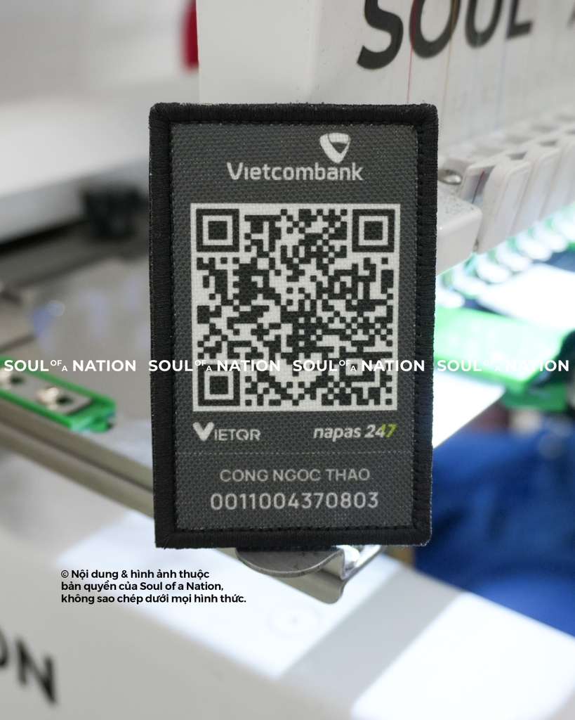 Patch thêu hình chữ nhật Mã QR Vietcombank theo yêu cầu