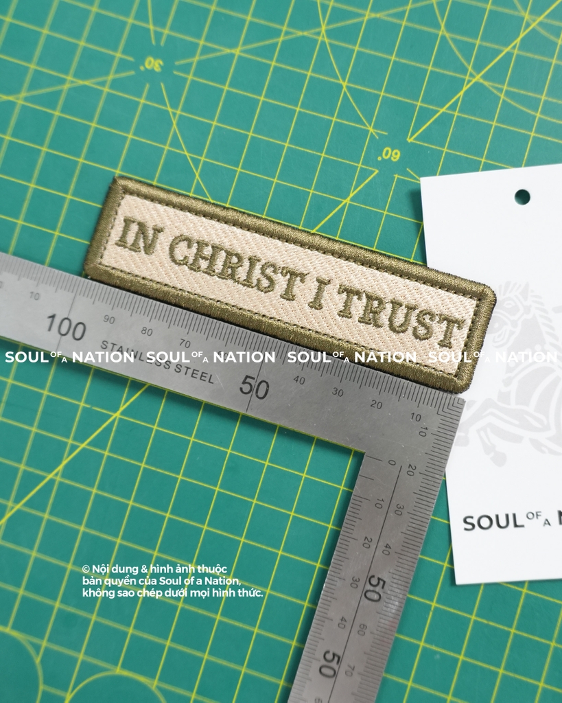 Patch thêu hình chữ nhật IN JESUS I TRUST theo yêu cầu