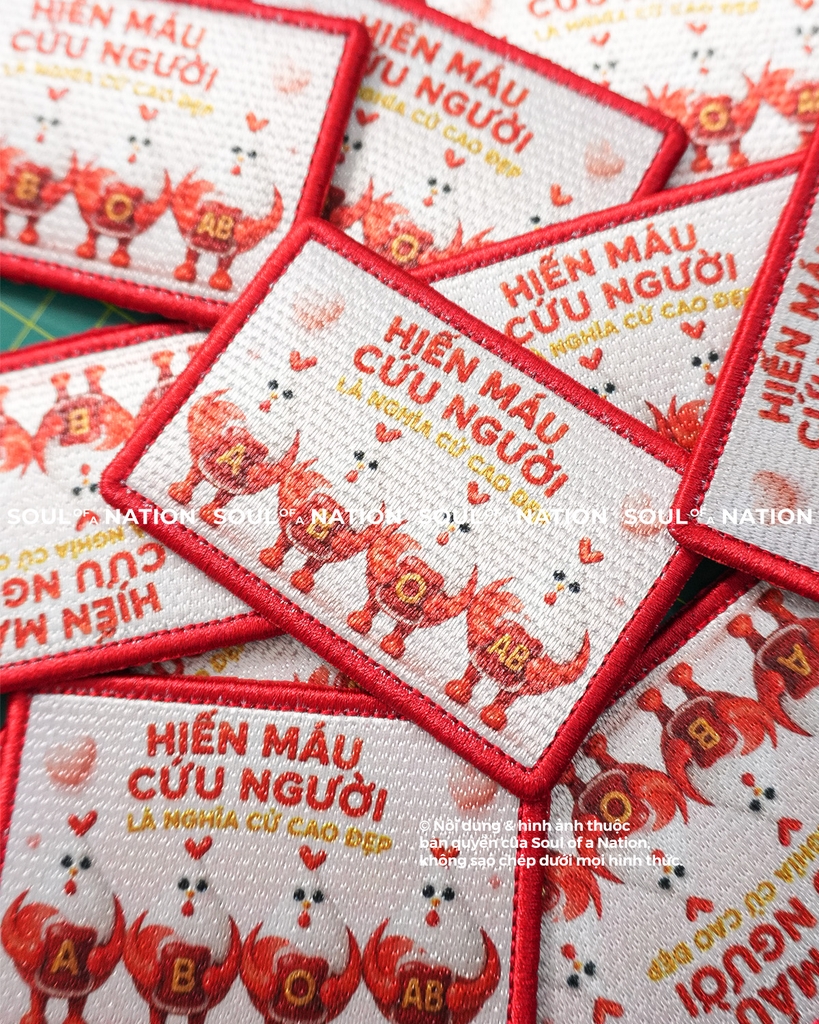 Patch thêu nhuộm màu chỉ hình chữ nhật Hiến Máu Cứu Người theo yêu cầu