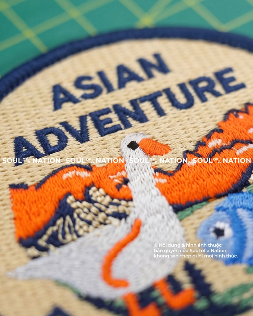 Patch thêu hình tròn Ngỗng và Cá Asian Adventure theo yêu cầu