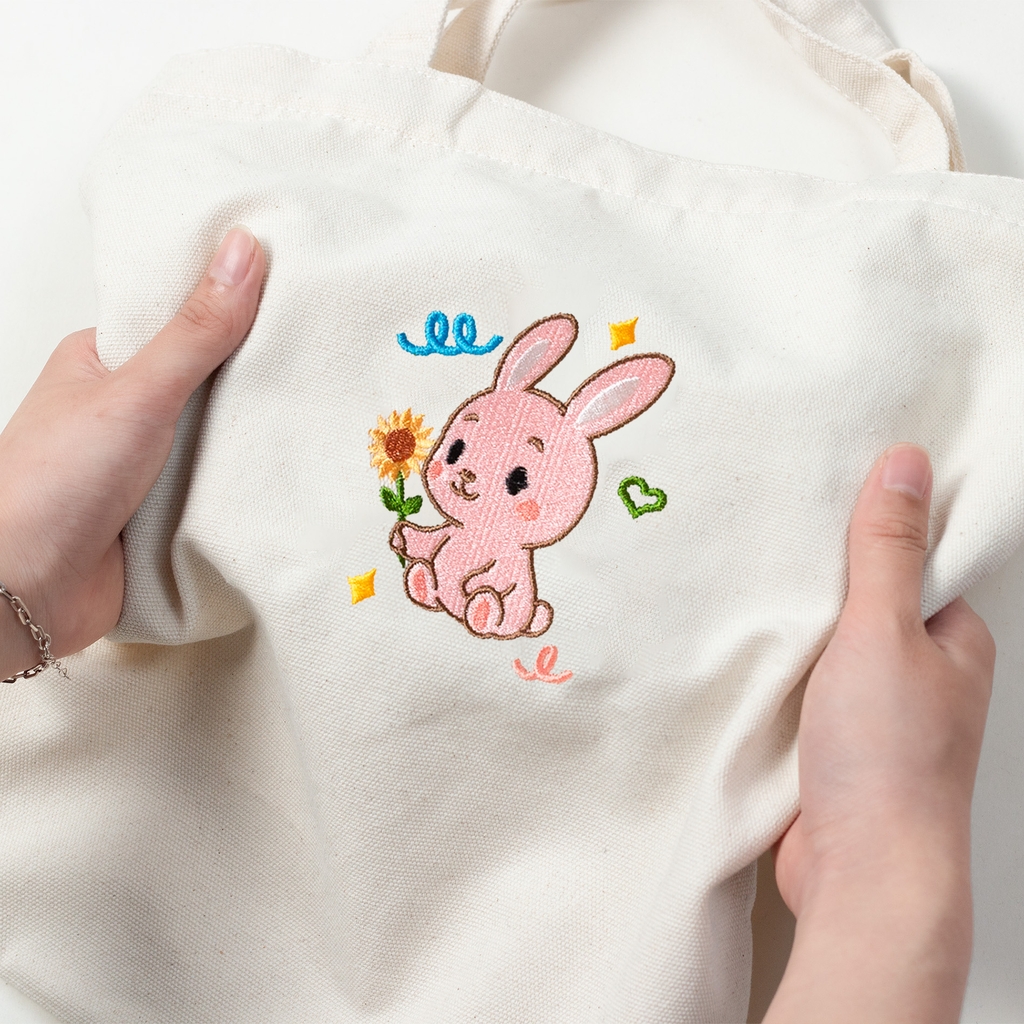 Dự án Túi tote thêu theo yêu cầu Thỏ Hồng
