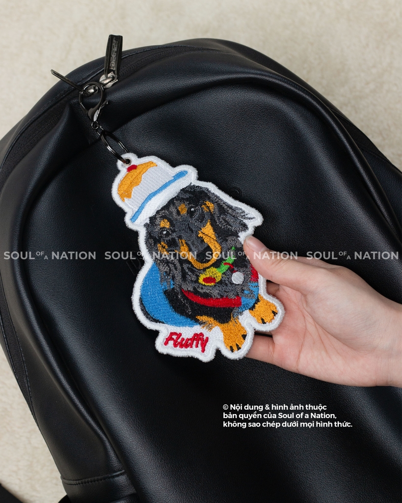 Dự án móc khóa thêu chân dung thú cưng 2 mặt pet chó Fluffy