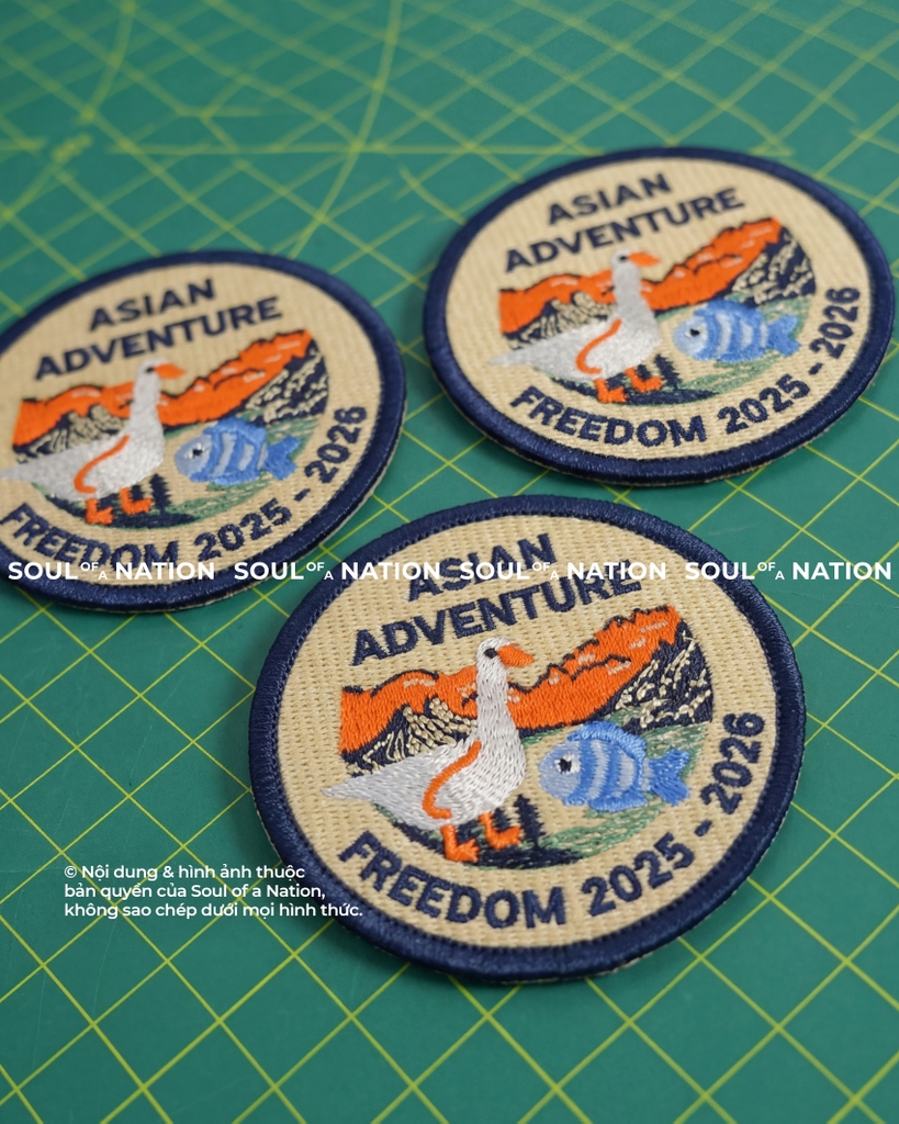 Patch thêu hình tròn Ngỗng và Cá Asian Adventure theo yêu cầu