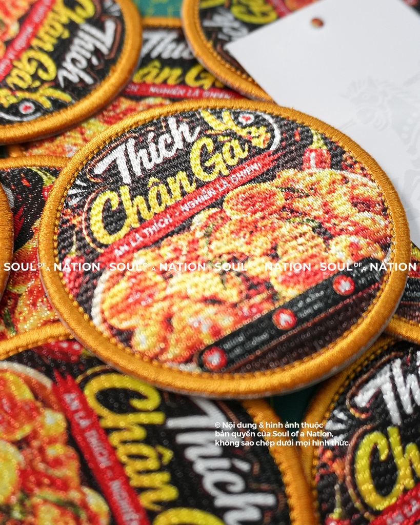 Patch thêu nhuộm màu chỉ hình tròn Chân gà theo yêu cầu