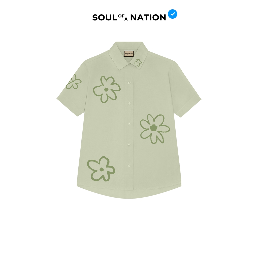 Áo Sơ Mi Tay Ngắn - Flower Pattern Olive / Xanh Navy