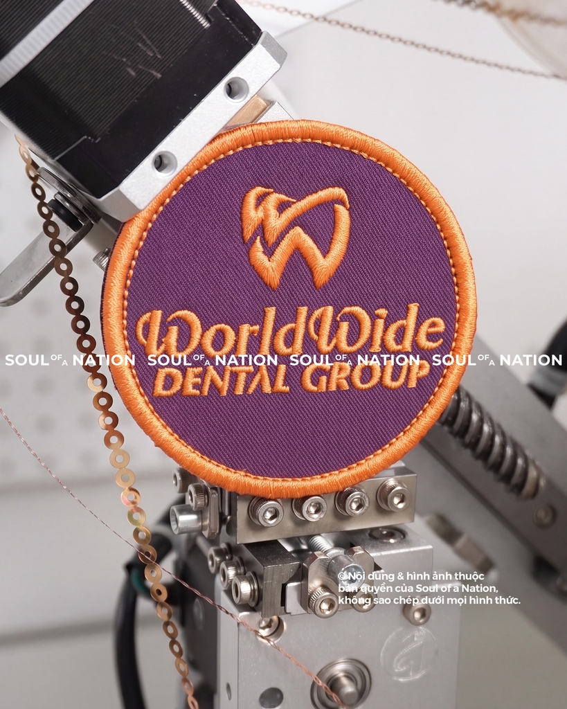 Patch thêu hình tròn World Wide Dental theo yêu cầu