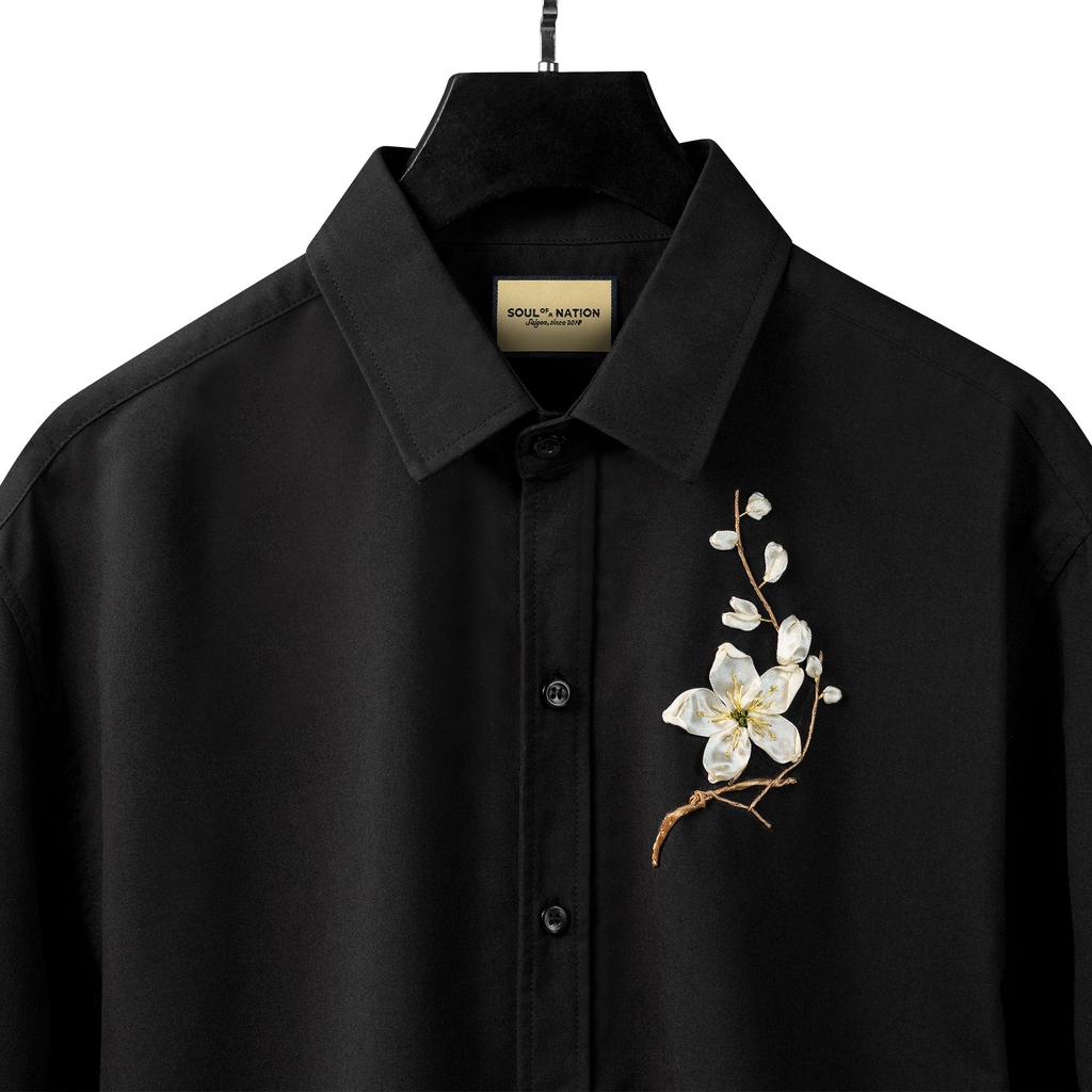 Áo Sơ Mi Thêu Ruy Băng Thủ Công - Hoa Mai