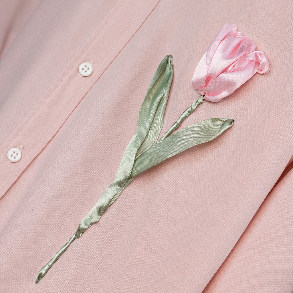 Áo Sơ Mi Thêu Ruy Băng Thủ Công - Hoa Tulip Ruy Băng Hồng