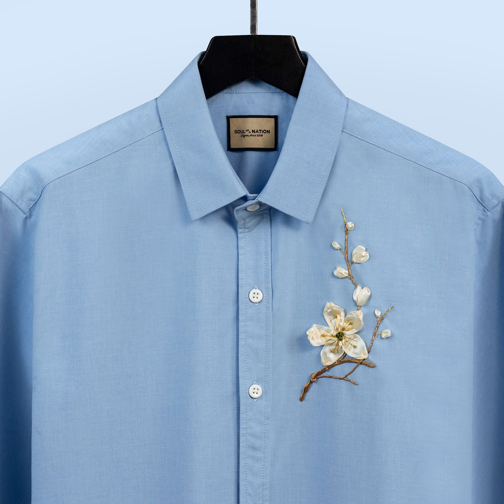 Áo Sơ Mi Thêu Ruy Băng Thủ Công - Hoa Mai