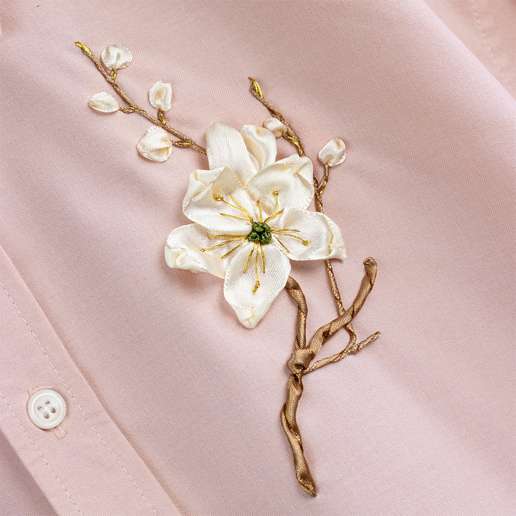 Áo Sơ Mi Thêu Ruy Băng Thủ Công - Hoa Mai