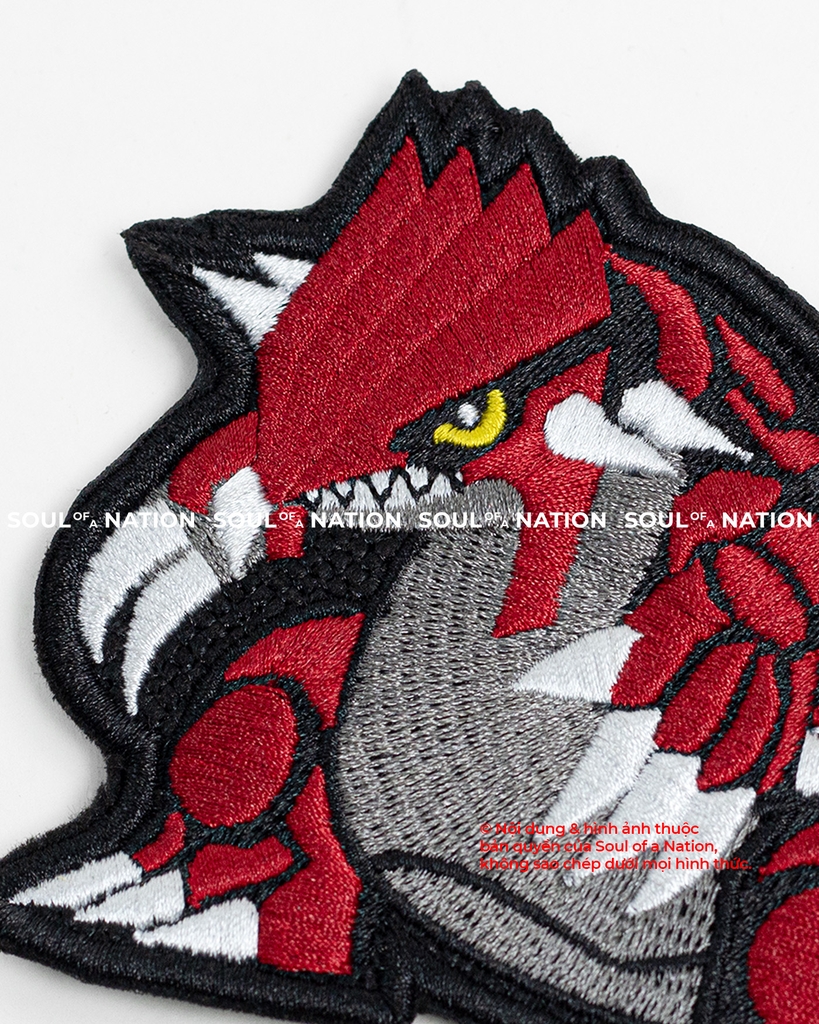 Patch thêu hình ôm viền có velcro Khủng Long Đỏ theo yêu cầu