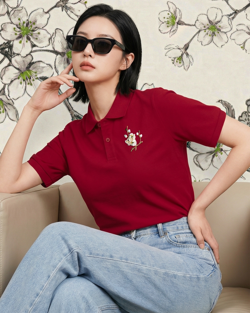 Áo Polo Thêu Ruy Băng Thủ Công - Mai Hoa Như Ý