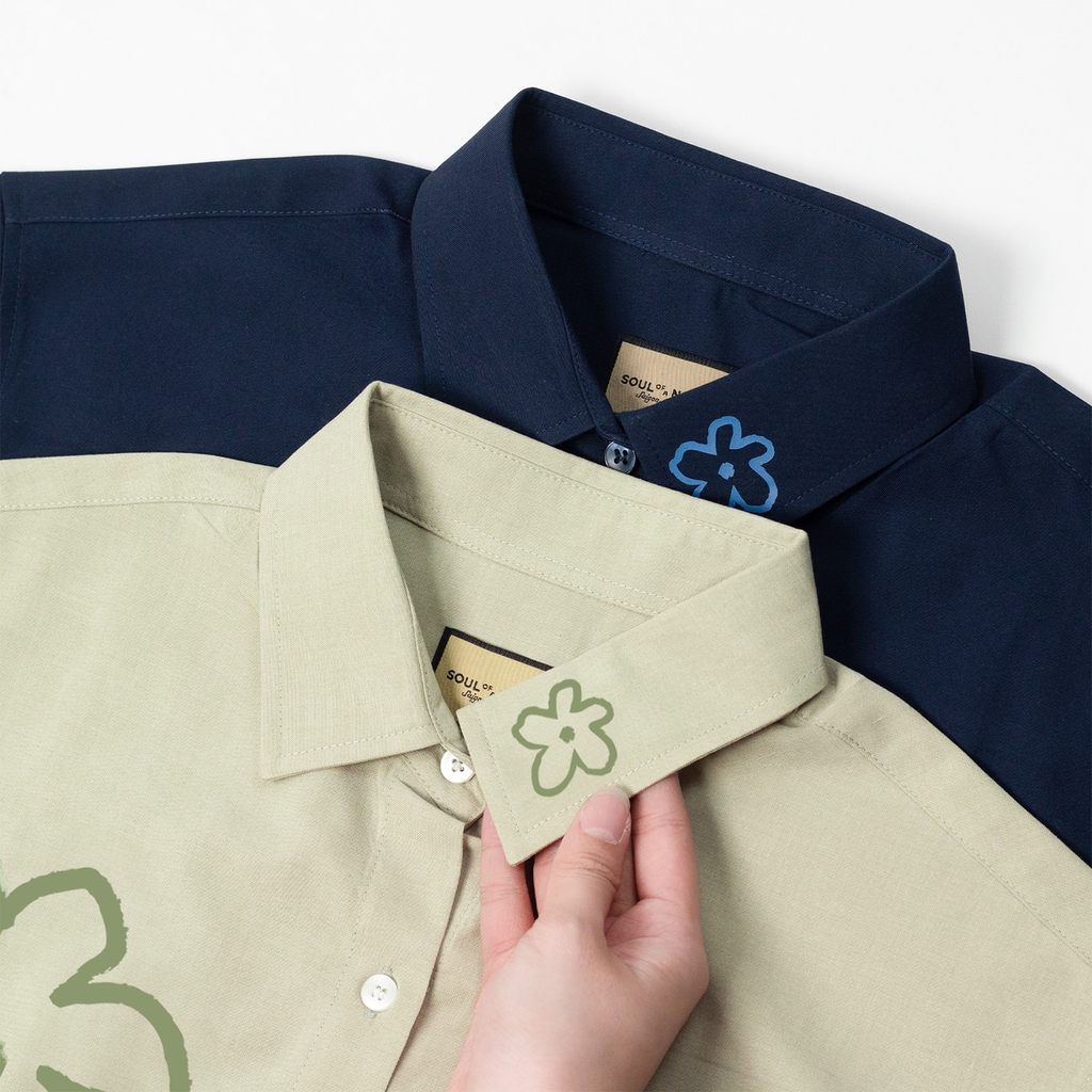 Áo Sơ Mi Tay Ngắn - Flower Pattern Olive / Xanh Navy