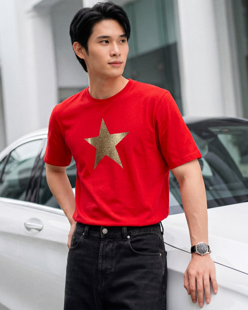 Áo Thun - Cờ Đỏ Tươi Sao Vàng Kim tuyến