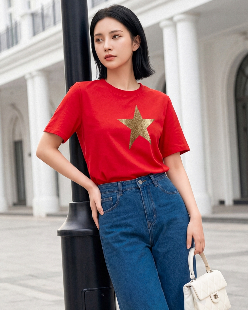 Áo Thun - Cờ Đỏ Tươi Sao Vàng Kim tuyến