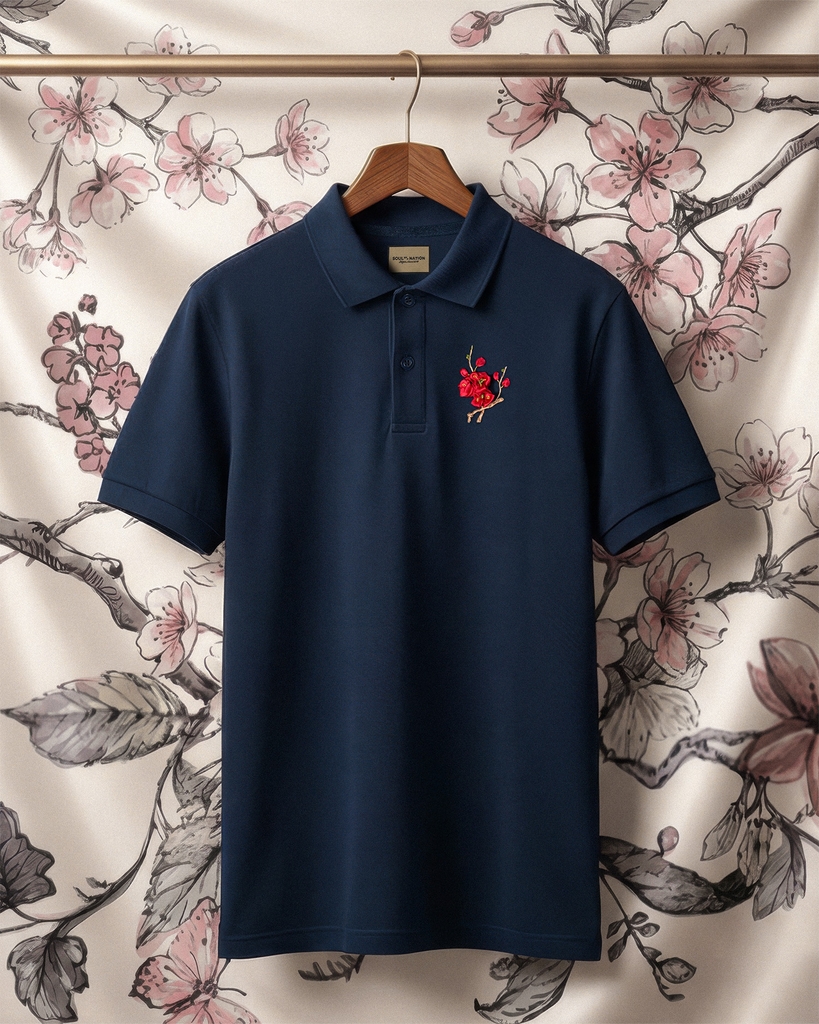 Áo Polo Thêu Ruy Băng Thủ Công - Đào Hoa Cát Tường