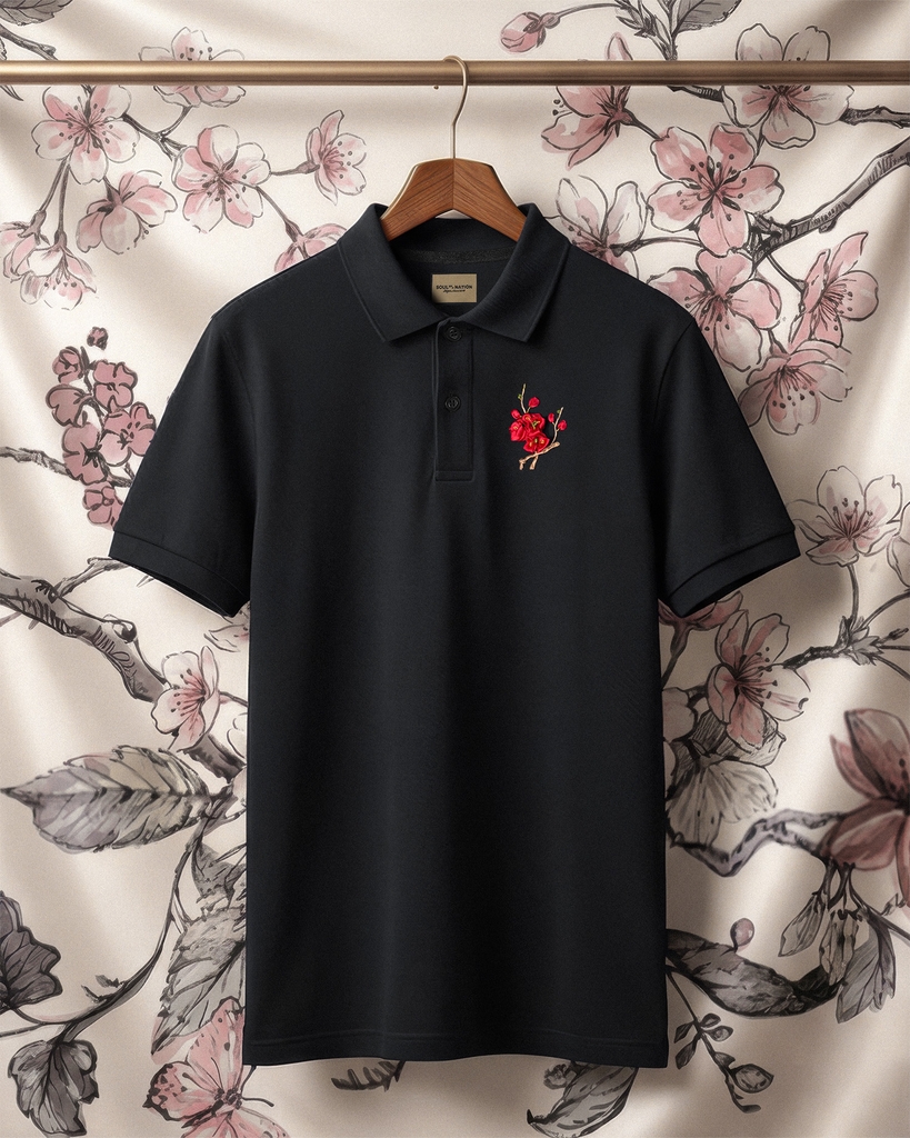 Áo Polo Thêu Ruy Băng Thủ Công - Đào Hoa Cát Tường