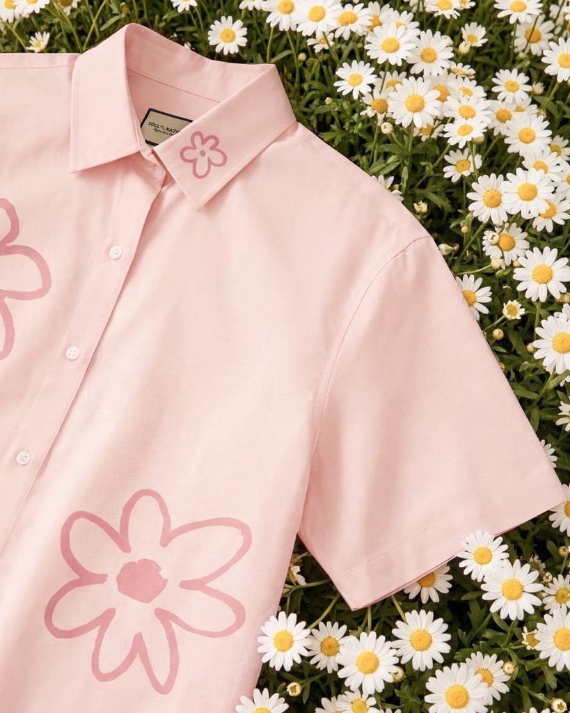 Áo Sơ Mi Tay Ngắn - Flower Pattern Đen / Hồng
