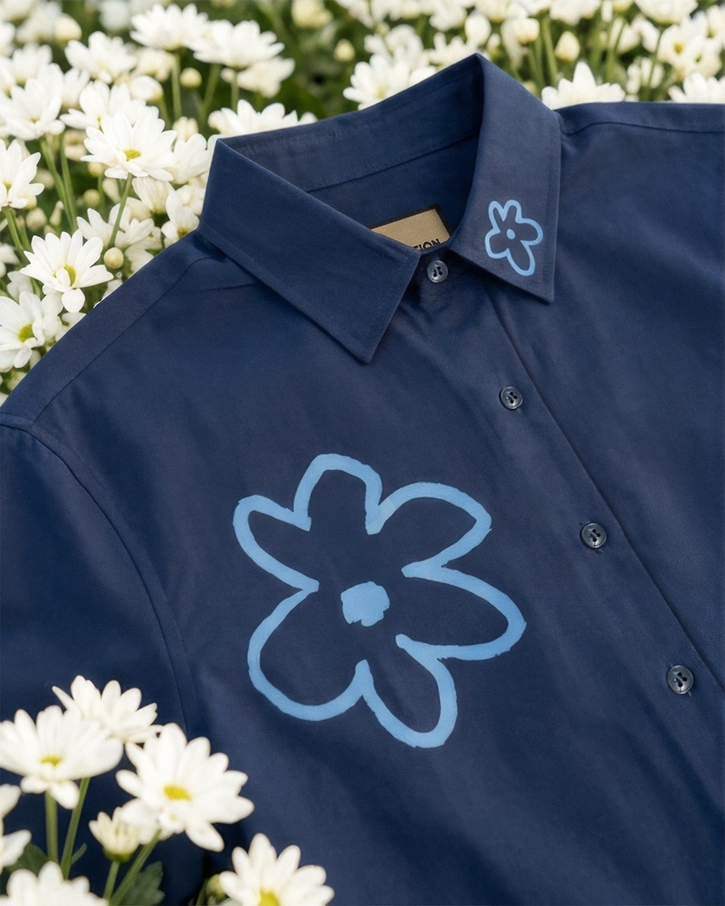 Áo Sơ Mi Tay Ngắn - Flower Pattern Olive / Xanh Navy