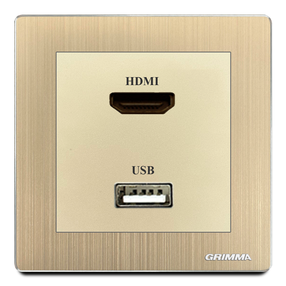 Ổ cắm HDMI + USB, mặt nhôm, màu vàng gold - Grimma G52GHDMI