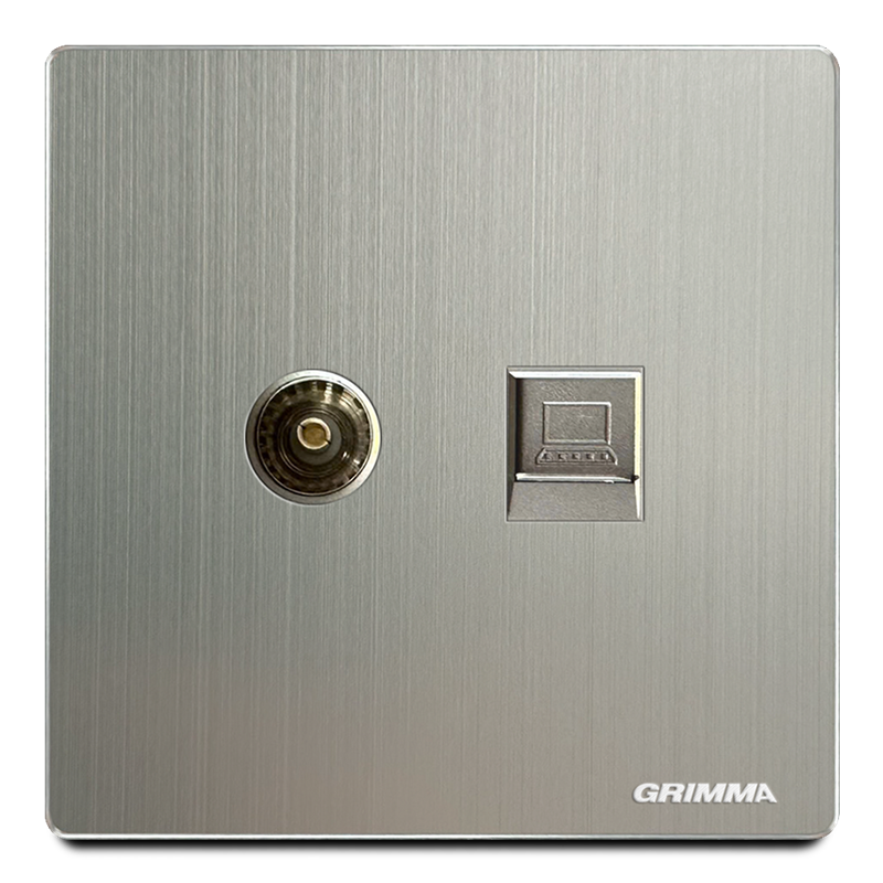 Ổ cắm tivi và mạng, mặt nhôm, xám - Grimma G52TVPC