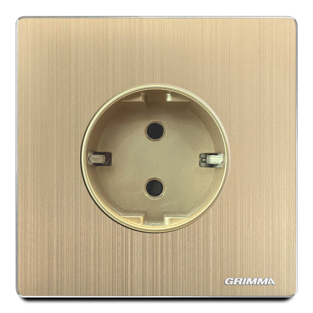 Ổ cắm tròn chuẩn Đức, mặt nhôm, màu vàng gold - Grimma G52GSC