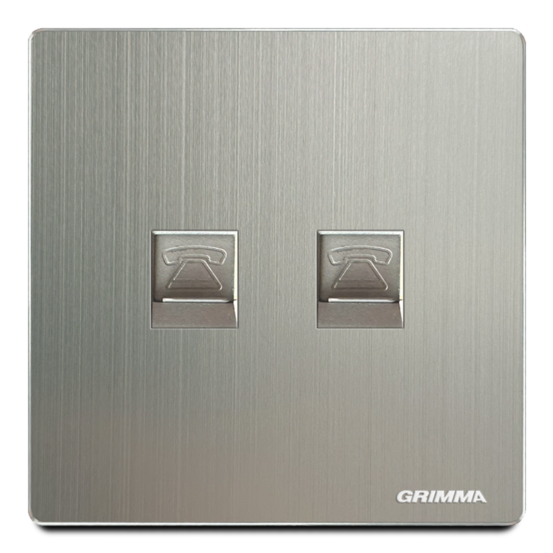 Ổ cắm đôi điện thoại, mặt nhôm, xám - Grimma G522TEL