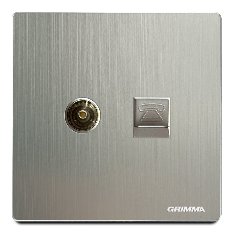 Ổ cắm tivi và điện thoại, mặt nhôm, xám - Grimma G52TVTEL